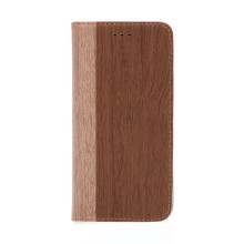 Pouzdro pro Apple iPhone 7 Plus / 8 Plus - stojánek + prostor pro platební karty - motiv dřeva / ořech