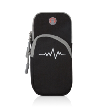Taška / puzdro - popruh na ruku - 2 vrecká na zips - s motívom EKG - látka - čierna