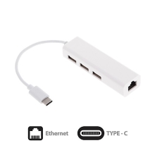 Ethernet adaptér USB-C / RJ45 s 3x USB porty (USB HUB), 10/100Mbps - bílý