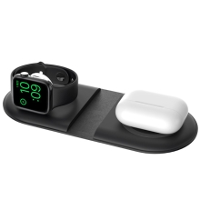 2v1 bezdrátová nabíječka Qi / nabíjecí podložka pro Apple iPhone / Watch - podpora MagSafe - cestovní - černá