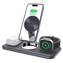 Stojánek / bezdrátová Qi nabíječka 3v1 pro Apple iPhone / Watch / AirPods - podpora MagSafe - černý