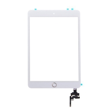 Dotykové sklo (touch screen) s IC konektorem a flex s Home Buttonem pro Apple iPad mini 3 - bílé se zlatým tlačítkem - kvalita A+