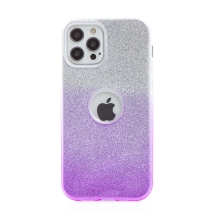 Kryt FORCELL Shining pro Apple iPhone 12 / 12 Pro - plastový / gumový - výřez pro logo - stříbrný / fialový