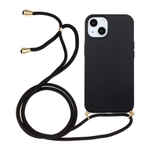 Kryt pro Apple iPhone 14 Plus- slaměné kousky - se šňůrkou - gumový - černý