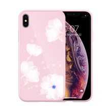 Kryt NILLKIN pre Apple iPhone Xs Max - gumový / sklenený - kvety - ružový