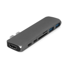 Dokovací stanice / port replikátor pro Apple MacBook Pro - 2x USB-C na 2x USB-C + HDMI + USB-A + SD - šedá