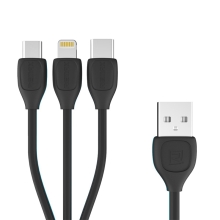 3v1 Synchronizační a nabíjecí kabel REMAX Lightning + USB-C + micro USB konektory - černý - 1m