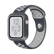 Řemínek pro Apple Watch 44mm Series 4 + ochranný rámeček - silikonový - černý / šedý