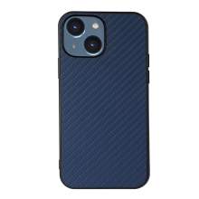 Kryt pro Apple iPhone 15 - látková textura - plastový / umělá kůže - tmavě modrý