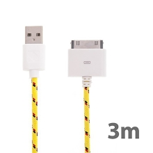 Synchronizační a nabíjecí kabel s 30pin konektorem pro Apple iPhone / iPad / iPod - tkanička - žlutý - 3m