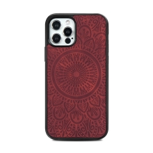 Kryt pro Apple iPhone 12 / 12 Pro - mandala - MagSafe kompatibilní - umělá kůže - červený