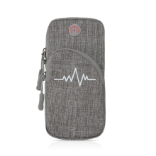 Taška / puzdro - popruh na ruku - 2 vrecká na zips - s motívom EKG - látka - sivá