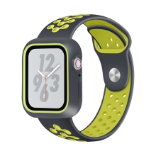 Řemínek pro Apple Watch 44mm Series 4 + ochranný rámeček - silikonový - černý / žlutý