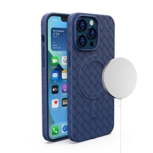 Kryt pro Apple iPhone 15 Pro Max - podpora MagSafe - pletený vzor - silikonový - tmavě modrý