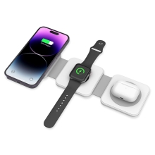 3v1 nabíječka TECH-PROTECT pro Apple iPhone (Magsafe kompatibilní) + AirPods Qi + Watch - bílá