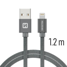 Synchronizační a nabíjecí kabel SWISSTEN - MFi Lightning pro Apple zařízení - tkanička - šedý - 1,2m