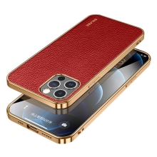 Kryt SULADA pro Apple iPhone 13 Pro - umělá kůže / pokovené hrany - červený