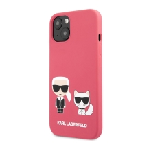 Kryt KARL LAGERFELD pro Apple iPhone 13 - silikonový - Karl a Choupette - růžový