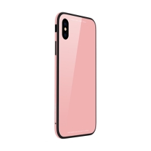 Kryt SULADA pro Apple iPhone Xr - kov / sklo - růžový