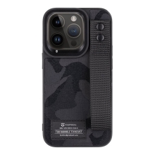 Kryt TACTICAL Camo pro Apple iPhone 14 Pro - látkový maskáč + poutko s nýty - plastový / gumový - černý