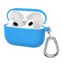 Puzdro / obal pre Apple AirPods 3 - nálepka + karabína - silikónové - svetlo modré