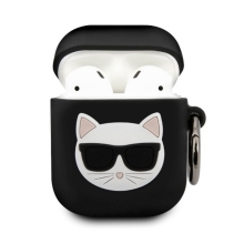 Pouzdro KARL LAGERFELD pro Apple AirPods - kočka Choupette - silikonové - černé