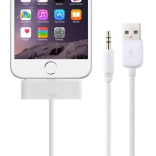 Synchronizačný, nabíjací a 3,5 mm audio kábel AUX pre Apple iPhone 6 Plus / 6S Plus - biely - 1 m