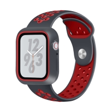 Řemínek pro Apple Watch 44mm Series 4 + ochranný rámeček - silikonový - černý / červený