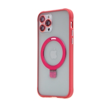 Kryt Mag Ring pre Apple iPhone 12 Pro - Podpora MagSafe + stojan - Gumový - Červený