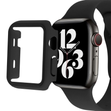 Remienok + kryt + sklo pre Apple Watch 7 45 mm - silikón / plast - čierny