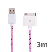 Synchronizační a nabíjecí kabel s 30pin konektorem pro Apple iPhone / iPad / iPod - tkanička - světle růžový - 3m
