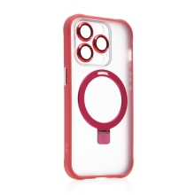 Kryt Mag Ring pro Apple iPhone 13 Pro Max - podpora MagSafe + stojánek - gumový - červený