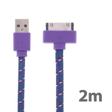 Synchronizační a nabíjecí kabel s 30pin konektorem pro Apple iPhone / iPad / iPod - tkanička - plochý fialový - 2m