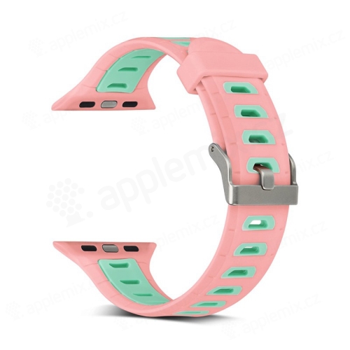 Řemínek pro Apple Watch 40mm Series 4 / 5 / 6 / SE / 38mm 1 / 2 / 3 - silikonový - růžový / zelené otvory - (S/M)