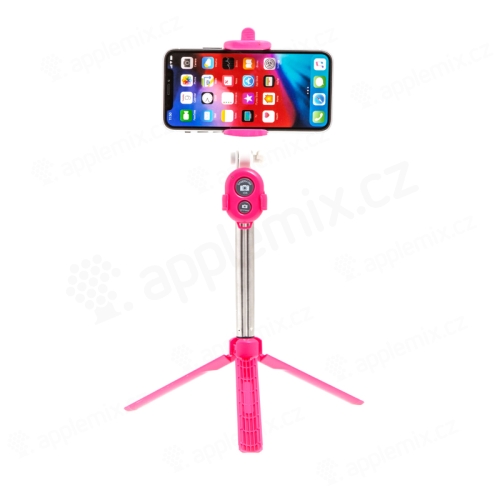 Selfie tyč / monopod + statív / statív - Bluetooth spúšť - plast - ružová