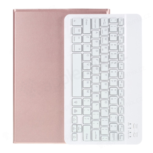 Odnímateľná Bluetooth klávesnica + kryt/púzdro pre Apple iPad 10,2" (2019 - 2021) - podsvietená - Rose Gold pink