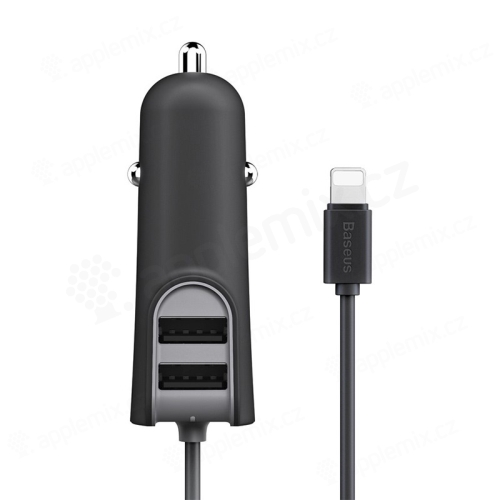 Autonabíječka BASEUS - kabel Lightning 1m + 2x USB-A (5,5A) - černá