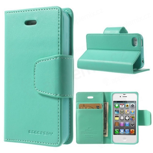 Vyklápěcí pouzdro Mercury Sonata Diary pro Apple iPhone 4 / 4S se stojánkem a prostorem na osobní doklady - světle zelené