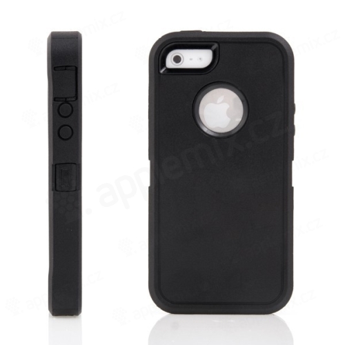 Ochranné plasto-gumové pouzdro s odnímatelnou vrchní částí a otočným klipem pro Apple iPhone 5 / 5S / SE - černé
