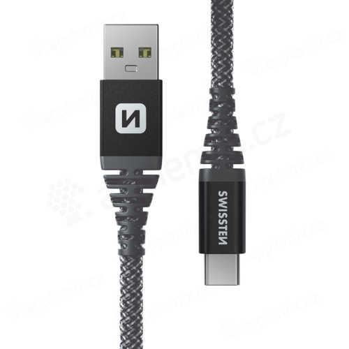 Kevlarový nabíjací kábel SWISSTEN pre Apple iPhone / iPad - USB-A / USB-C - 1,5 m - 60 W - čierny