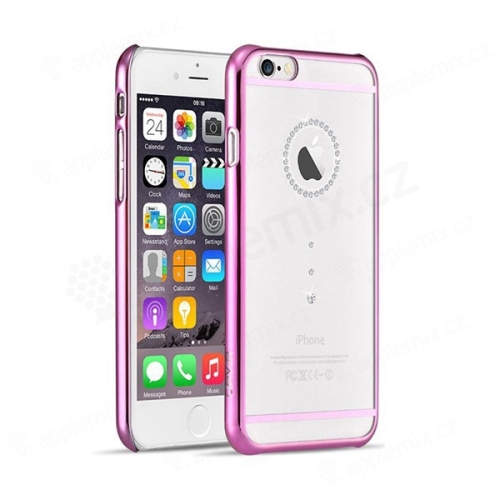 Kryt DEVIA pro Apple iPhone 6 / 6S - plastový / růžový rámeček a kamínky Swarovski - průhledný