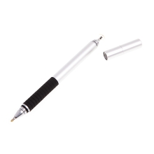 Dotykové pero / stylus + propiska - s diskem pro přesnost / přesné - kovové - stříbrné
