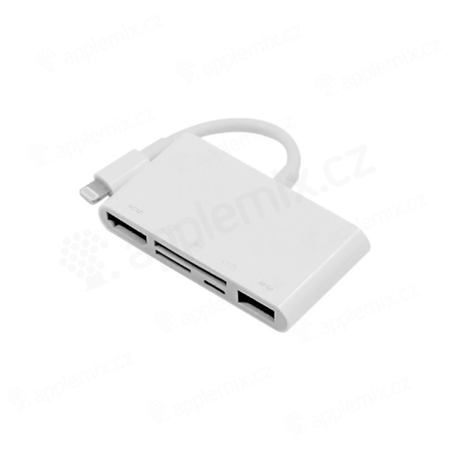 Přepojka / redukce pro Apple iPhone / iPad - Lightning na HDMI + USB-A + SD / Micro SD + Lightning - bílá