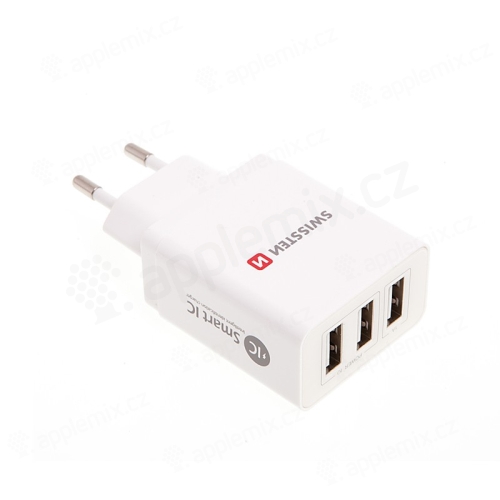 EU napájecí adaptér / nabíječka SWISSTEN Smart IC s 3 USB porty (3.1A) - bílý