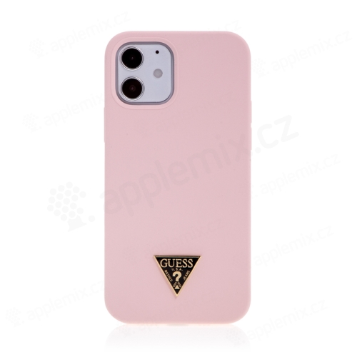 Kryt GUESS Silikónový kovový trojuholník pre Apple iPhone 12 / 12 Pro - silikónový - ružový