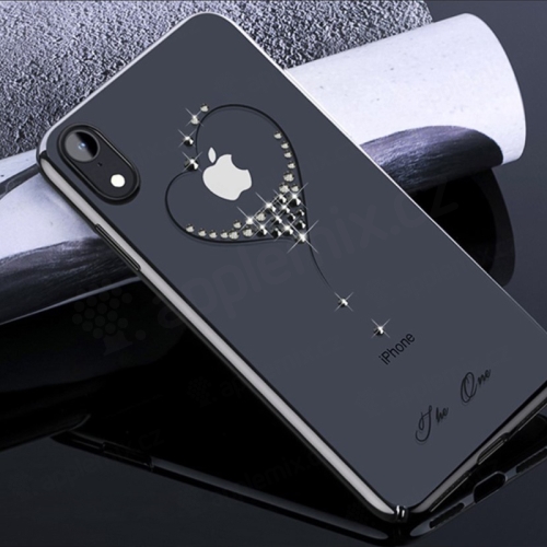 Kryt KINGXBAR pro Apple iPhone Xr - průhledný s kamínky Swarovski - srdce - černý