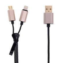 2v1 Synchronizační a nabíjecí kabel Lightning a micro USB - zip - černý
