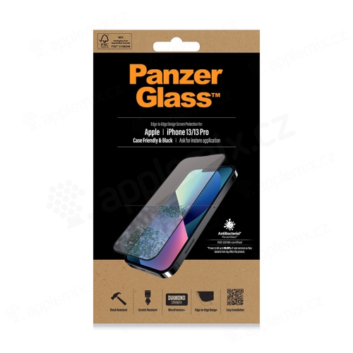 Tvrdené sklo PANZERGLASS pre Apple iPhone 13 / 13 Pro / 14 - čierny rám - antibakteriálne - 0,4 mm