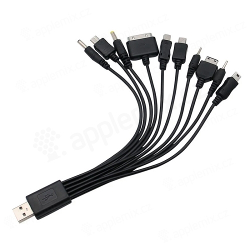 Nabíjací kábel 10v1 - USB-A / USB-C / Micro USB a ďalšie - 20 cm - čierny