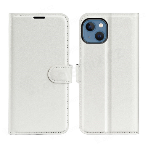 Puzdro pre Apple iPhone 14 - stojan - umelá koža - biele
